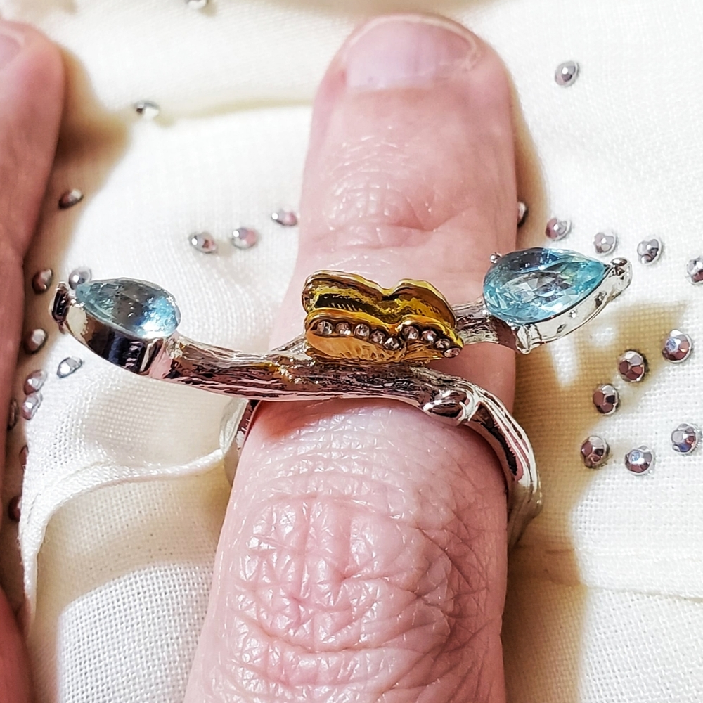 Butterfly Love Blue Gem Etched Wood Adjustable